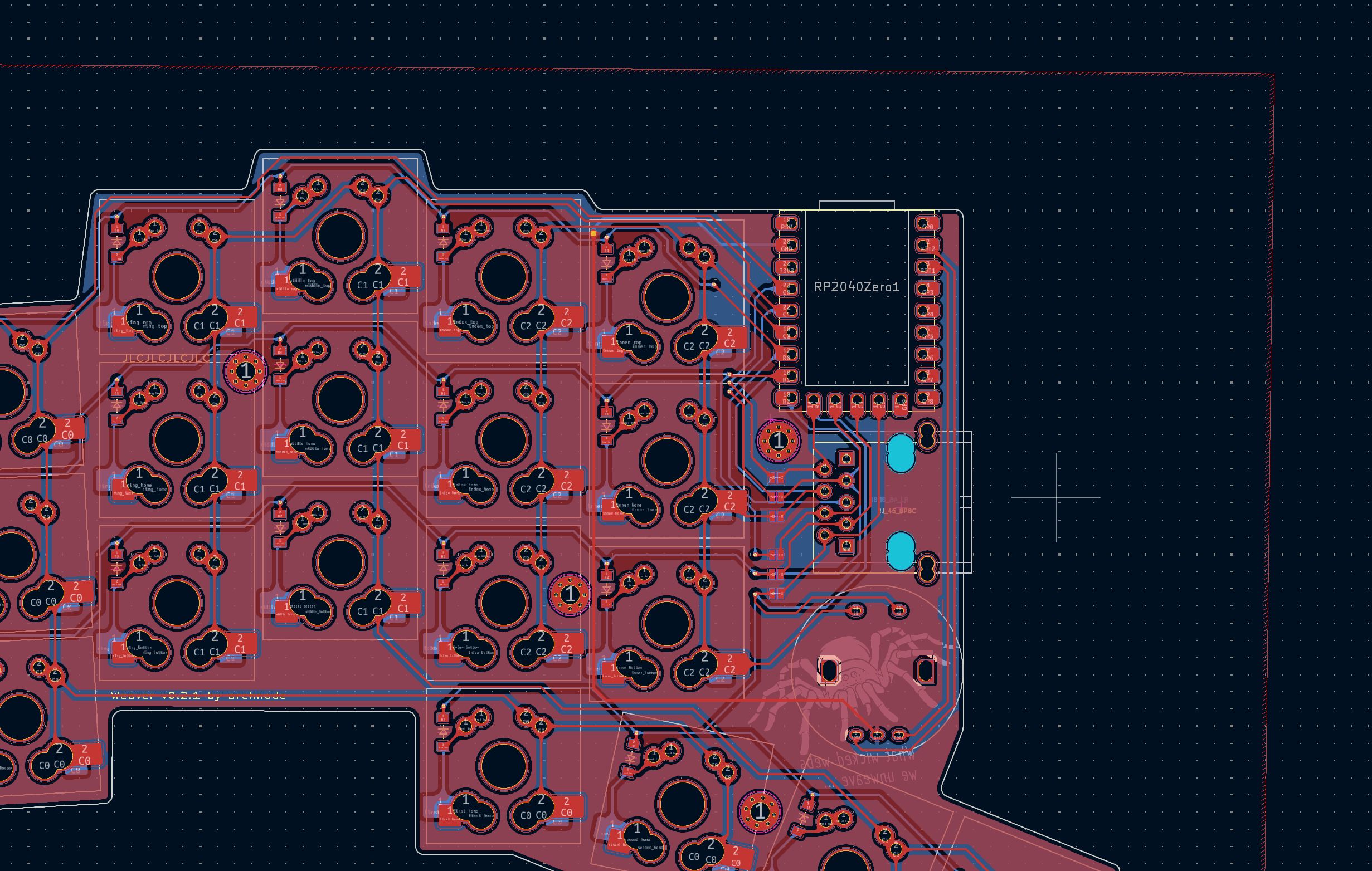 KiCad Screenshot of the keyboard's routing
